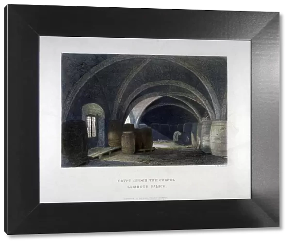 Crypt filled with barrrels under the chapel at Lambeth Palace, London, 1851. Artist