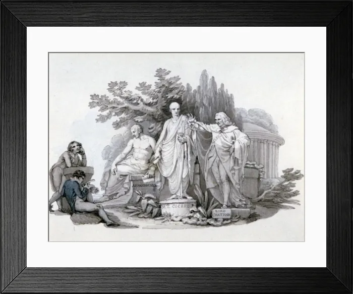 Framed Print : Two Youths contemplating Statues of Demosthenes, Cicero and Pitt, c1780-1848