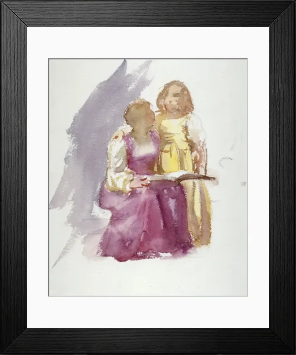 Framed Print : Seated Woman and a Young Girl, c1864-1930. Artist: Anna Lea Merritt Framed Print : Seated Woman and a Young Girl, c1864-1930. Artist: Anna Lea Merritt