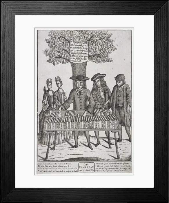 Framed Print : Bookseller at Moorfields, London, c1750. Artist: Sutton Nicholls Framed Print : Bookseller at Moorfields, London, c1750. Artist: Sutton Nicholls