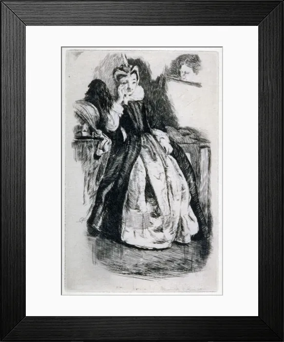 Framed Print : Lady in Elizabethan Dress, 19th century. Artist: Charles Samuel Keene Framed Print : Lady in Elizabethan Dress, 19th century. Artist: Charles Samuel Keene