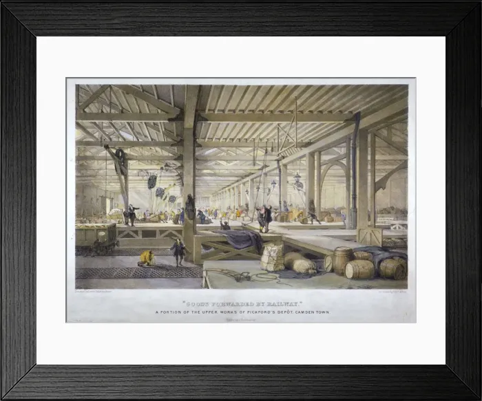 Framed Print : Goods forwarded by railway, 19th century. Artist: Thomas Allom Framed Print : Goods forwarded by railway, 19th century. Artist: Thomas Allom