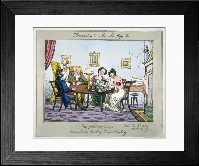 Framed Print : Un petit embarras, no, no. I was thinking, I was thinking, 1827. Artist: SW Fores Framed Print : Un petit embarras, no, no. I was thinking, I was thinking, 1827. Artist: SW Fores
