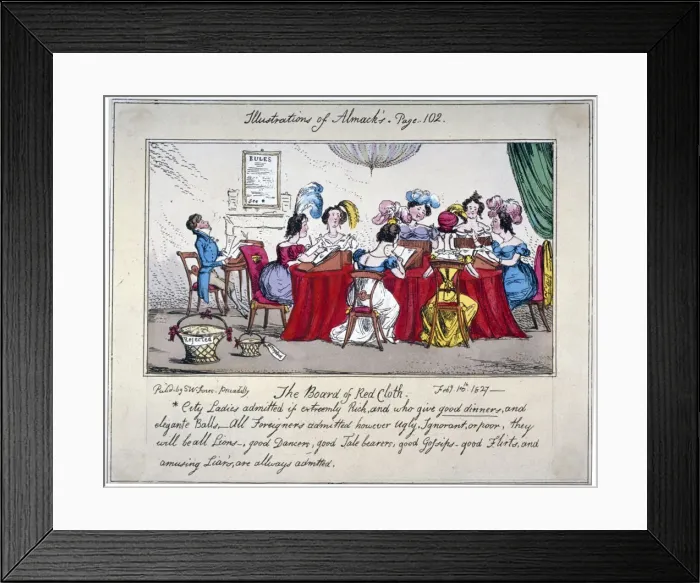 Framed Print : The board of Red cloth, City ladies admitted if extreemly Rich... 1827. Artist Framed Print : The board of Red cloth, City ladies admitted if extreemly Rich... 1827. Artist