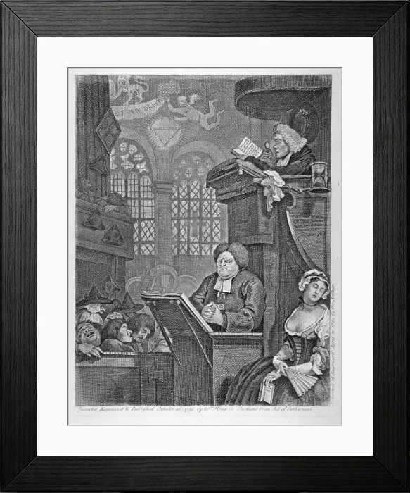 Framed Print : The sleeping congregation, 1736. Artist: William Hogarth Framed Print : The sleeping congregation, 1736. Artist: William Hogarth