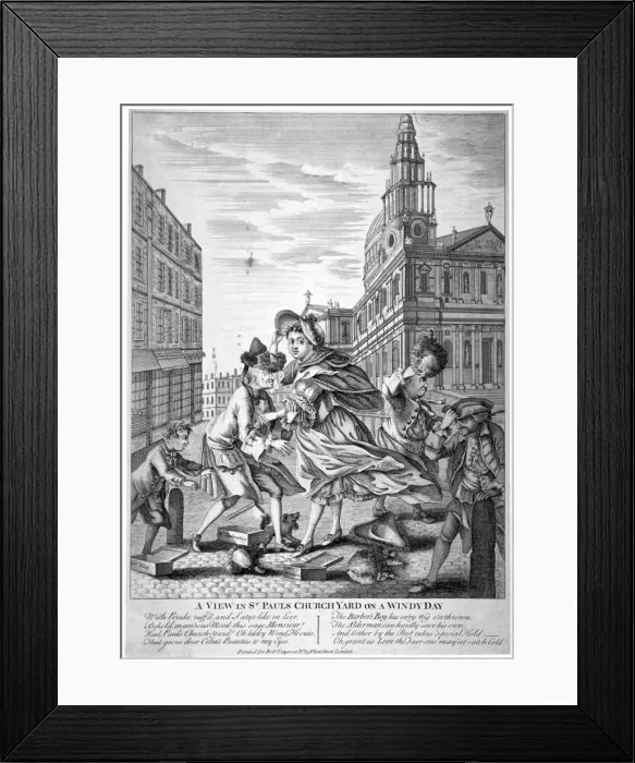 Framed Print : A view in St Pauls Churchyard on a windy day, 1740. Artist Framed Print : A view in St Pauls Churchyard on a windy day, 1740. Artist