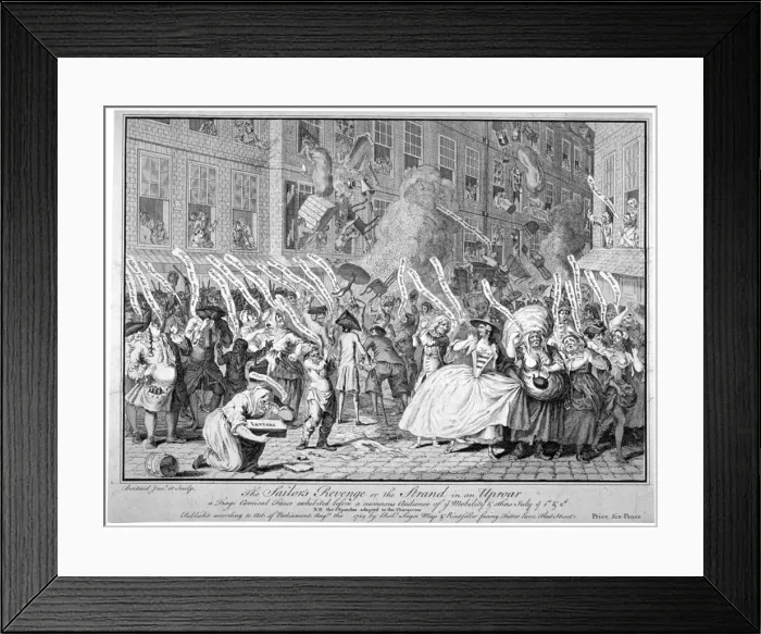 Framed Print : The sailors revenge, or the Strand in an uproar... 1749. Artist: LP Boitard Framed Print : The sailors revenge, or the Strand in an uproar... 1749. Artist: LP Boitard