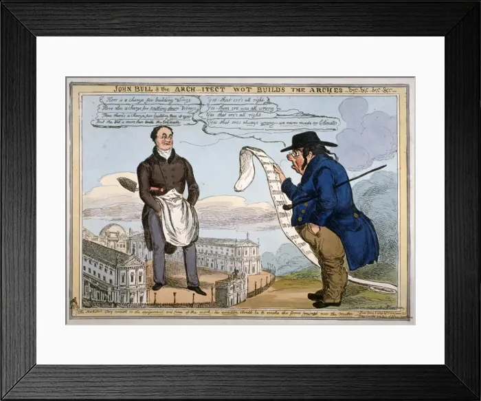 Framed Print : John Bull & the arch-itect wot builds the arches - &c - &c - &c - &c, 1829 Framed Print : John Bull & the arch-itect wot builds the arches - &c - &c - &c - &c, 1829