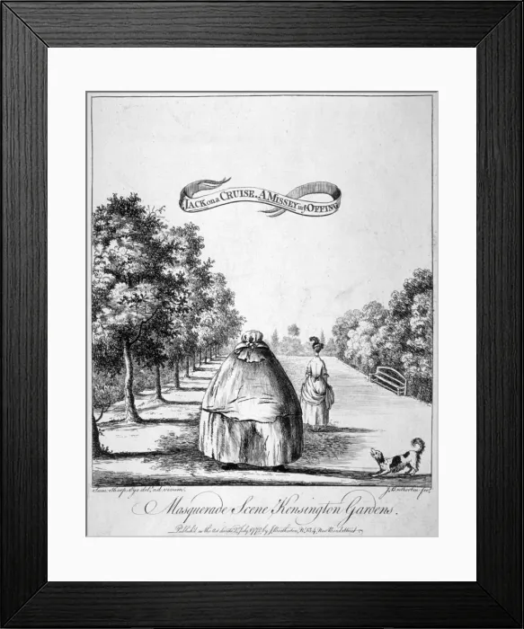 Framed Print : A masquerade scene, Kensington Gardens, 1772. Artist: James Bretherton Framed Print : A masquerade scene, Kensington Gardens, 1772. Artist: James Bretherton