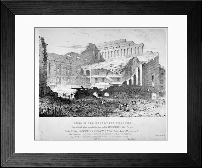 Framed Print : Ruins of Brunswick Theatre, Goodmans Fields, Stepney, London, 1828 Framed Print : Ruins of Brunswick Theatre, Goodmans Fields, Stepney, London, 1828