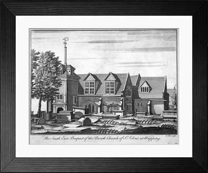 Framed Print : South-east prospect of the parish church of St John-at-Wapping, London, c1750. Artist Framed Print : South-east prospect of the parish church of St John-at-Wapping, London, c1750. Artist
