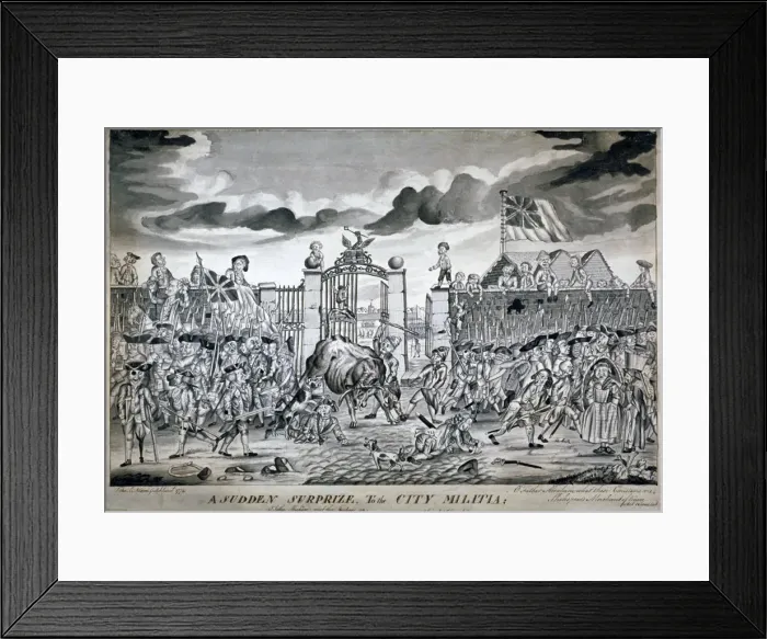 Framed Print : A sudden surprize to the City Militia... 1774. Artist: John Nixon Framed Print : A sudden surprize to the City Militia... 1774. Artist: John Nixon