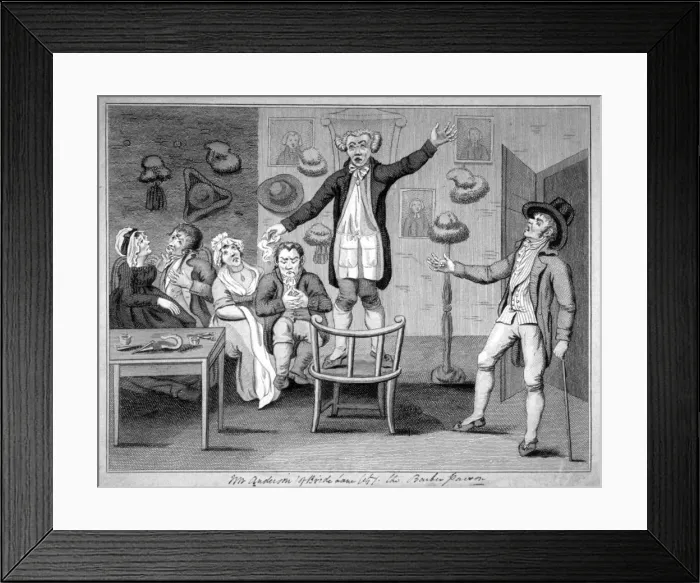 Framed Print : Mr Anderson (of Bride Lane, City) the barber parson, 1780 Framed Print : Mr Anderson (of Bride Lane, City) the barber parson, 1780