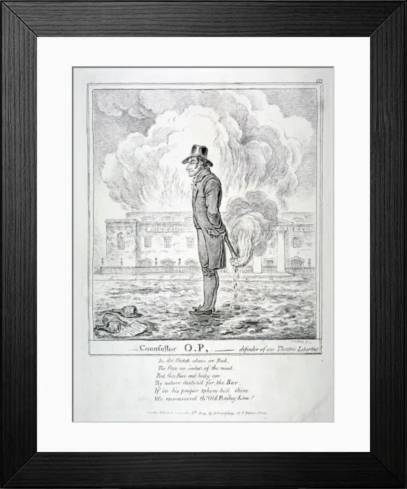 Framed Print : Counsellor OP - Defender of our Theatric Liberties, 1809. Artist: James Gillray Framed Print : Counsellor OP - Defender of our Theatric Liberties, 1809. Artist: James Gillray