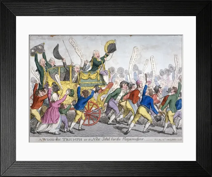 Framed Print : A Wood-in Triumph, or a New Idol for the Ragamuffins, 1809. Artist: C Williams Framed Print : A Wood-in Triumph, or a New Idol for the Ragamuffins, 1809. Artist: C Williams