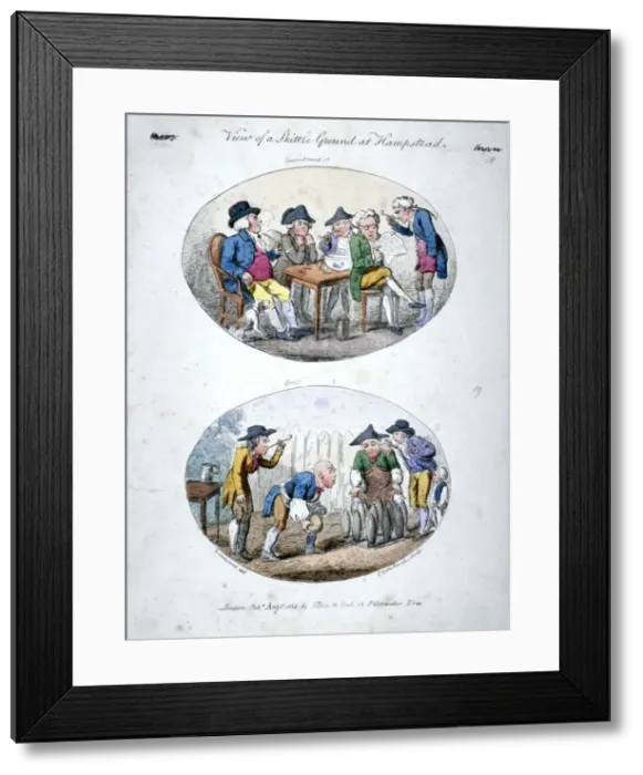 Framed Print : View of a Skittle Ground at Hampstead, 1813. Artist: George Cruikshank Framed Print : View of a Skittle Ground at Hampstead, 1813. Artist: George Cruikshank