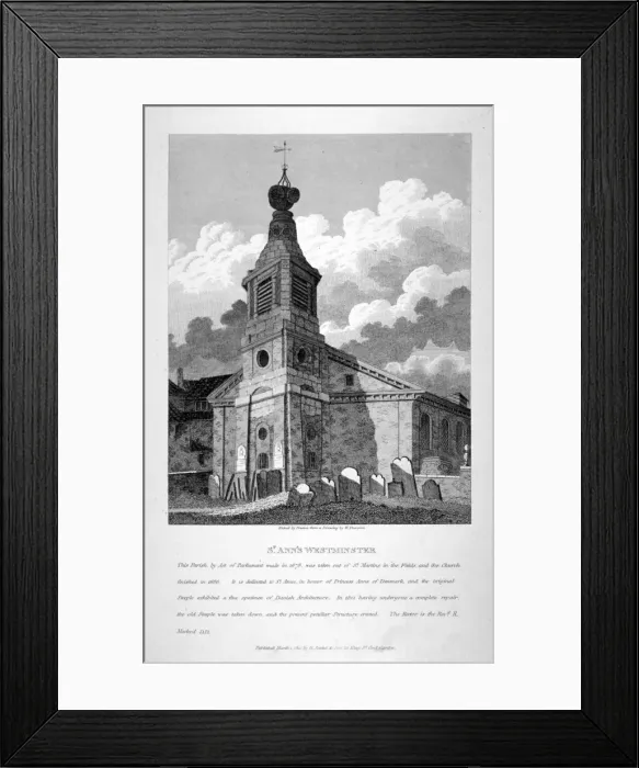 Framed Print : View of the Church of St Anne, Soho, across the graveyard, London, 1810 Framed Print : View of the Church of St Anne, Soho, across the graveyard, London, 1810