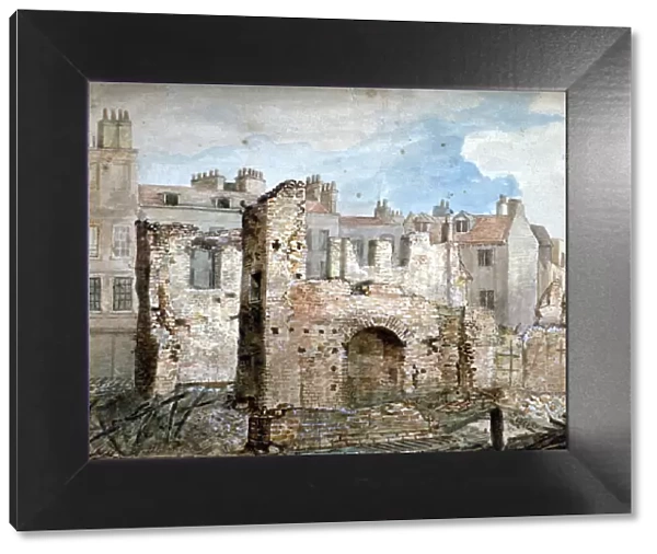 Ruins of a fire-damaged building in Bear Yard, Westminster, London, 1809