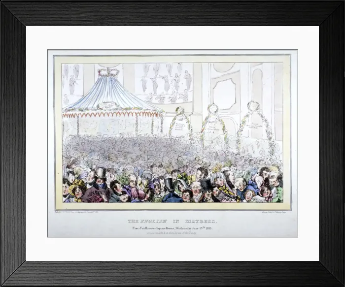 Framed Print : The English in distress. Fancy fair Hanover Square Rooms, 1833 Framed Print : The English in distress. Fancy fair Hanover Square Rooms, 1833