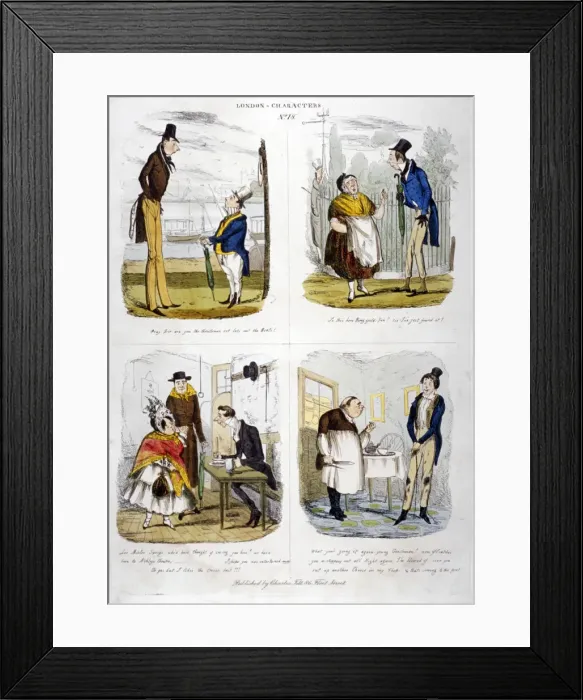 Framed Print : Four views of London characters, 1835. Artist Framed Print : Four views of London characters, 1835. Artist