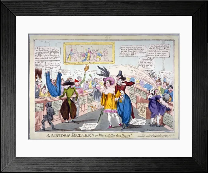 Framed Print : A London Bazaar!! or more sellers than buyers!... c1820 Framed Print : A London Bazaar!! or more sellers than buyers!... c1820