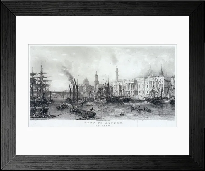 Framed Print : Custom House and River Thames, 1839. Artist: Frederick James Havell Framed Print : Custom House and River Thames, 1839. Artist: Frederick James Havell