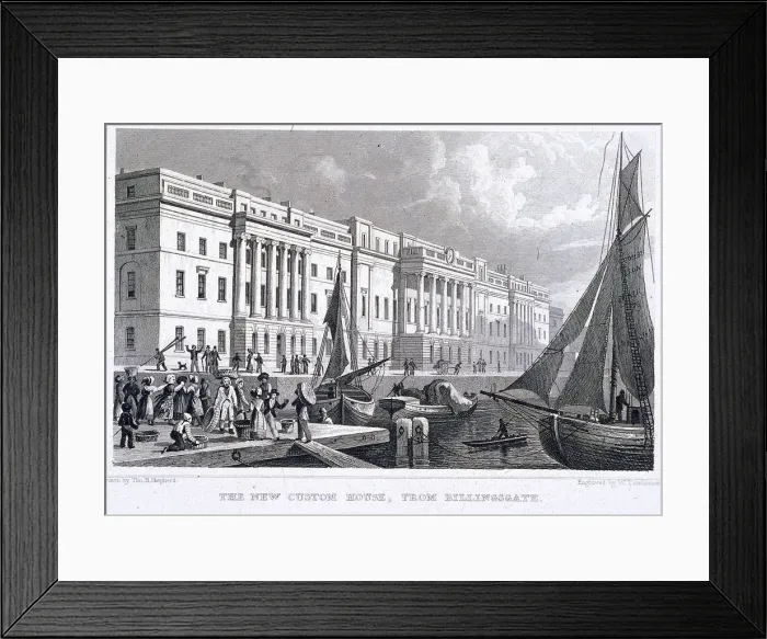 Framed Print : View of Custom House from Billingsgate, London, 1828. Artist: William Tombleson Framed Print : View of Custom House from Billingsgate, London, 1828. Artist: William Tombleson