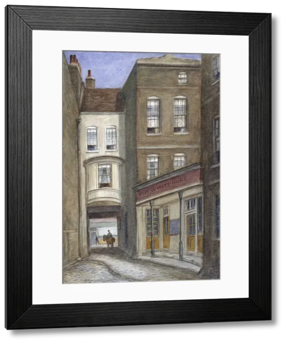 Framed Print : White Horse Inn, Fetter Lane, London, 1870. Artist: JT Wilson Framed Print : White Horse Inn, Fetter Lane, London, 1870. Artist: JT Wilson