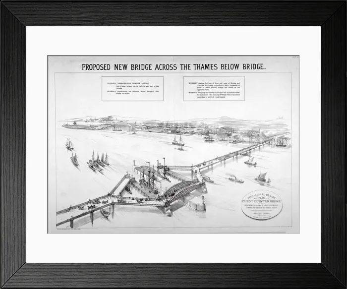 Framed Print : Design by Frederic Barnett for a duplex low-level bridge, London, 1876 Framed Print : Design by Frederic Barnett for a duplex low-level bridge, London, 1876