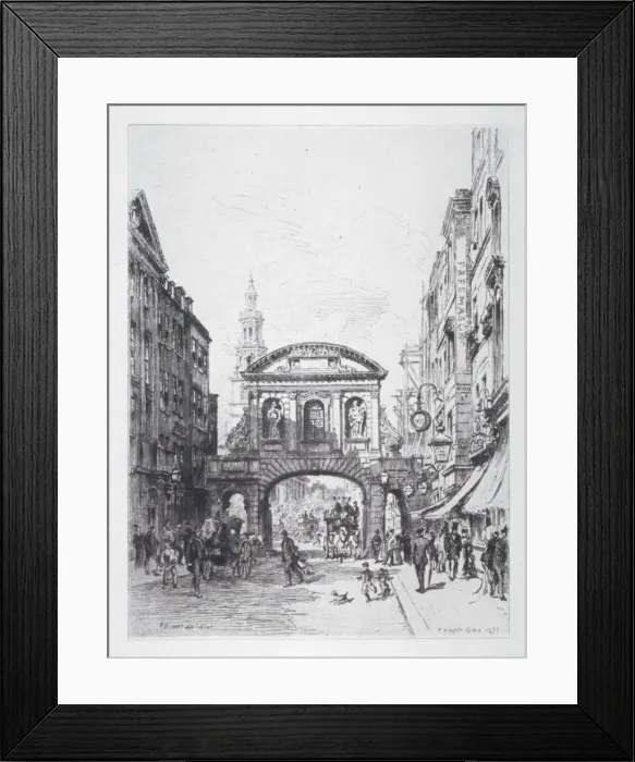Framed Print : View of the east side of Temple Bar, London, 1877. Artist: Alfred-Louis Brunet-Debaines Framed Print : View of the east side of Temple Bar, London, 1877. Artist: Alfred-Louis Brunet-Debaines