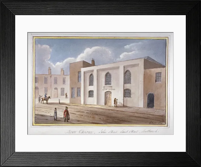 Framed Print : View of the Sion Chapel on John Street, Southwark, London, 1825. Artist: G Yates Framed Print : View of the Sion Chapel on John Street, Southwark, London, 1825. Artist: G Yates