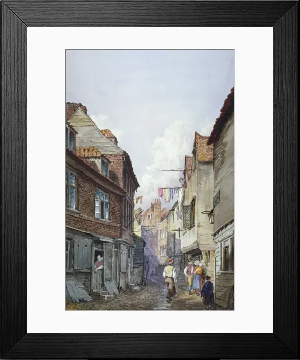 Framed Print : View of figures in Glean Alley, Bermondsey, London, c1825. Artist: W Barker Framed Print : View of figures in Glean Alley, Bermondsey, London, c1825. Artist: W Barker