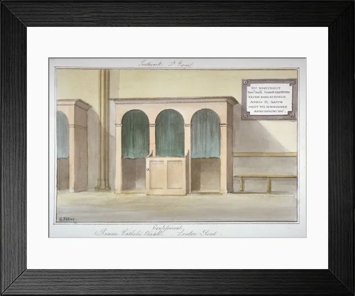 Framed Print : The confessional in the Roman Catholic Chapel on London Road, Southwark, London, 1825 Framed Print : The confessional in the Roman Catholic Chapel on London Road, Southwark, London, 1825