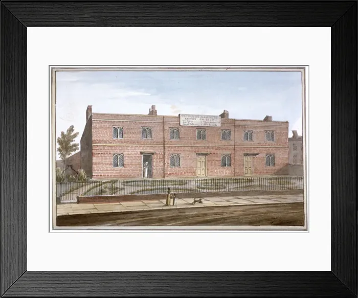 Framed Print : View of Drapers Almshouses in St Georges Fields, Southwark, London, 1825. Artist Framed Print : View of Drapers Almshouses in St Georges Fields, Southwark, London, 1825. Artist
