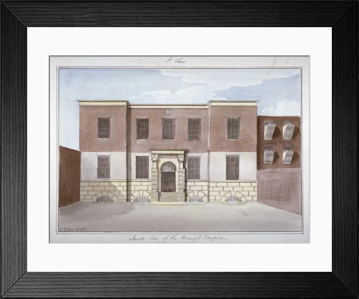 Framed Print : View of Borough Compter, a debtors prison in Mill Lane, Bermondsey, London, 1826 Framed Print : View of Borough Compter, a debtors prison in Mill Lane, Bermondsey, London, 1826