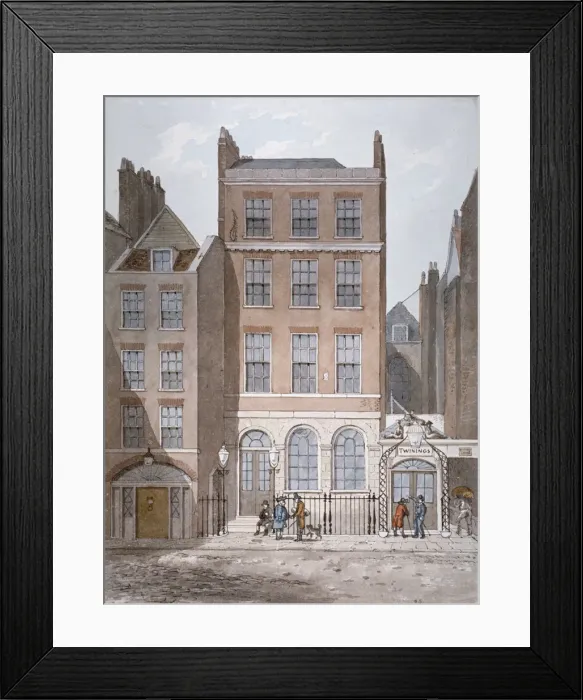 Framed Print : Snows Banking House and Twinings tea merchants, Strand, Westminster, London, c1810 Framed Print : Snows Banking House and Twinings tea merchants, Strand, Westminster, London, c1810