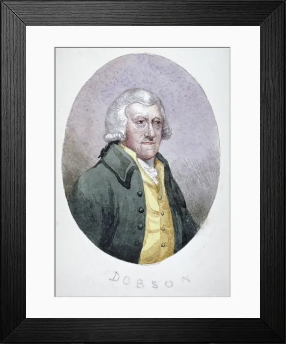 Framed Print : Mr Dobson, a tradesman of Fleet Street, wearing a wig, coat and waistcoat, c1780 Framed Print : Mr Dobson, a tradesman of Fleet Street, wearing a wig, coat and waistcoat, c1780