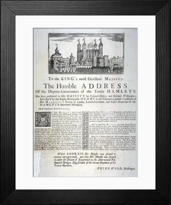 Framed Print : Address to the King of England from the deputy lieutenants of Tower Hamlets, c1760 Framed Print : Address to the King of England from the deputy lieutenants of Tower Hamlets, c1760