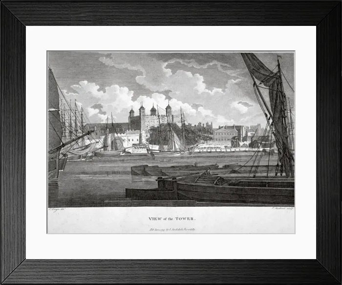 Framed Print : View of the Tower of London with boats on the River Thames, c1790. Artist: Philip Audinet Framed Print : View of the Tower of London with boats on the River Thames, c1790. Artist: Philip Audinet