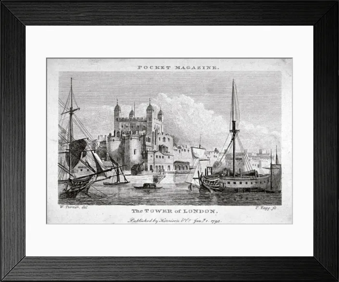 Framed Print : View of the Tower of London with boats on the River Thames, 1795. Artist: Thomas Tagg Framed Print : View of the Tower of London with boats on the River Thames, 1795. Artist: Thomas Tagg