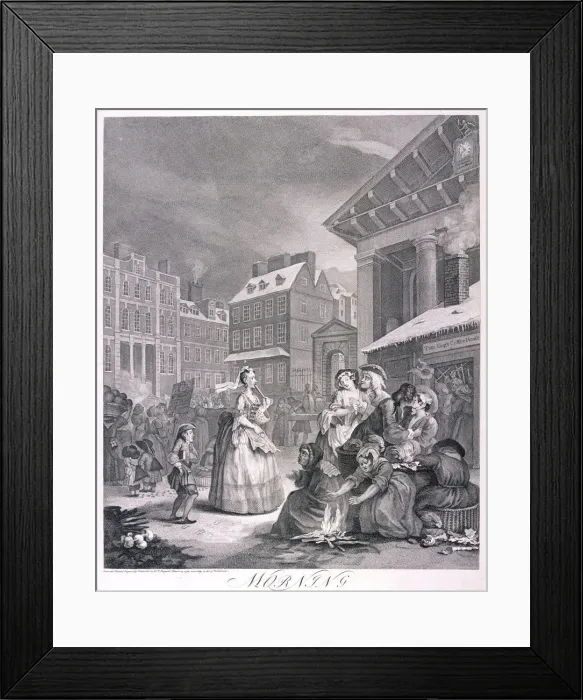 Framed Print : Morning, plate I from Times of Day, 1738. Artist: William Hogarth Framed Print : Morning, plate I from Times of Day, 1738. Artist: William Hogarth