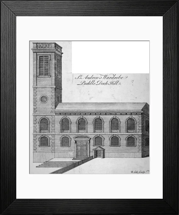 Framed Print : Exterior view of St Andrew by the Wardrobe, City of London, c1750 Framed Print : Exterior view of St Andrew by the Wardrobe, City of London, c1750