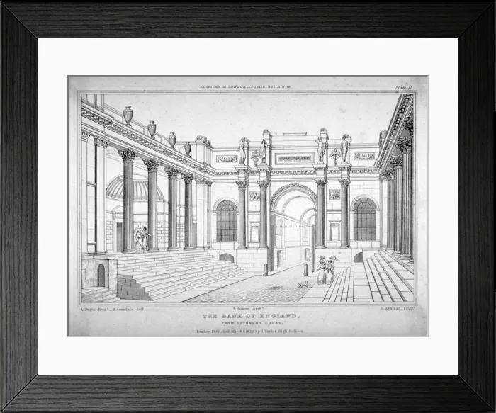 Framed Print : View of the Bank of England from Lothbury court, City of London, 1827. Artist Framed Print : View of the Bank of England from Lothbury court, City of London, 1827. Artist