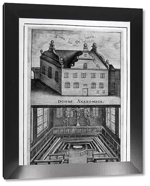 View of exterior of building and anatomical theatre inside, c1662