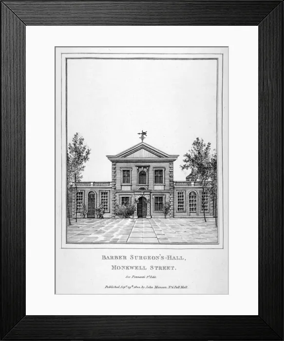 Framed Print : Barber Surgeons Hall, Monkwell Street, City of London, 1800. Artist Framed Print : Barber Surgeons Hall, Monkwell Street, City of London, 1800. Artist