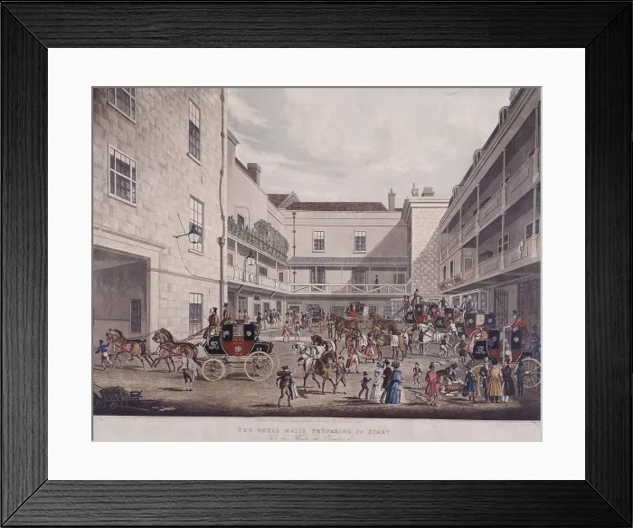 Framed Print : Royal Mail Coaches at Lad Lane, London, 1831. Artist: F Rosenberg Framed Print : Royal Mail Coaches at Lad Lane, London, 1831. Artist: F Rosenberg