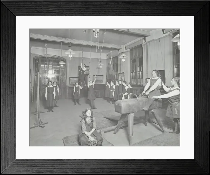 Framed Print : Gymnastics lesson, Laxon Street Evening Institute for Women, London, 1914 Framed Print : Gymnastics lesson, Laxon Street Evening Institute for Women, London, 1914