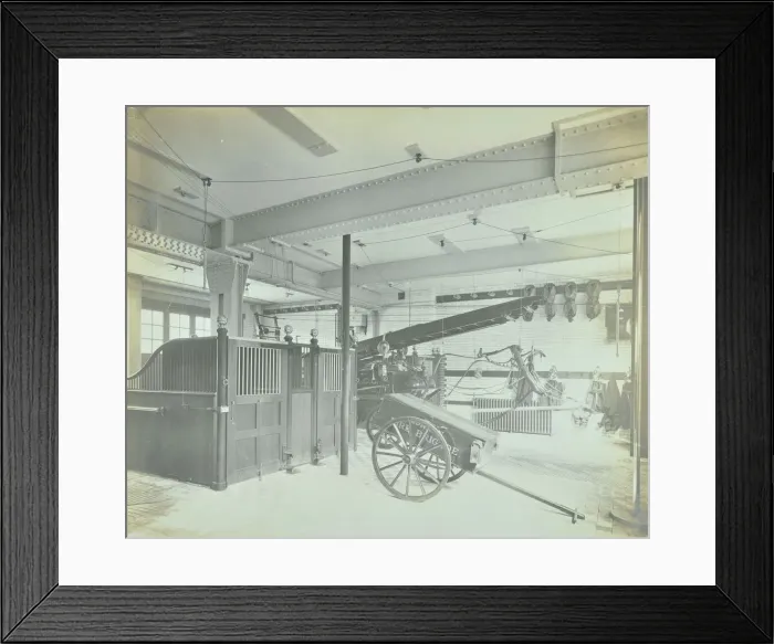 Framed Print : Interior of appliance room, Northcote Road Fire Station, Battersea, London, 1906 Framed Print : Interior of appliance room, Northcote Road Fire Station, Battersea, London, 1906
