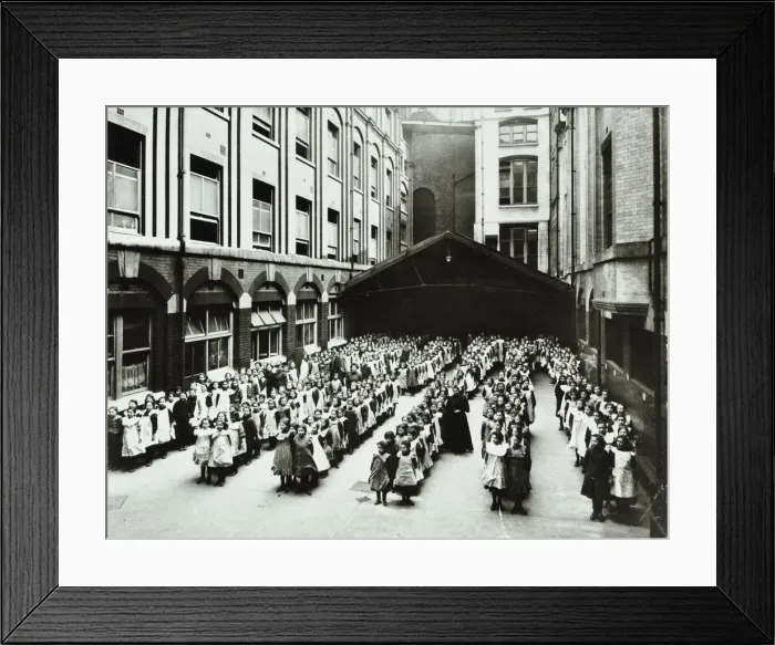 Framed Print : Assembly in the playground, Jews Free School, Stepney, London, 1908 Framed Print : Assembly in the playground, Jews Free School, Stepney, London, 1908
