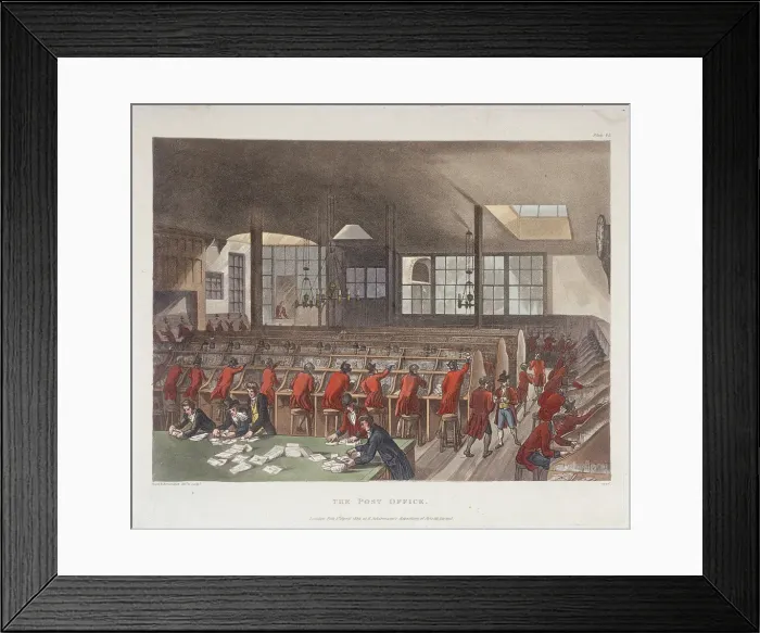 Framed Print : Interior of General Post Office, Lombard Street, London, 1809 Artist: Augustus Wall Framed Print : Interior of General Post Office, Lombard Street, London, 1809 Artist: Augustus Wall